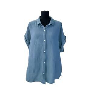 Jessica Simpson Women's XL Blue Cotton Gauze Button-Up Top